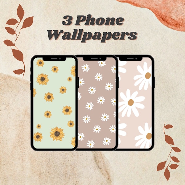 Boho iPhone Wallpapers Digital Download, Aesthetic Wallpaper iPhone, Daises wallpaper, Neutral Floral Phone Background