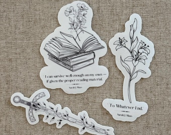 Throne of Glass Inspired Minimalish Stickers: Book, Sword, Flower - Sticker Set