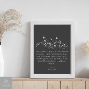 Lámina artística minimalista inspirada en ONYX STORM - Cita &quot;Esperanza para el mañana&quot; - Negativo