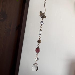 Beaded Ginkgo Leaf Sun Catcher with Vintage Chandelier Crystals