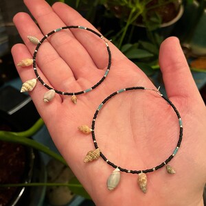 Mixed Sea Shell + Seed Bead Mermaid Hoop Earrings