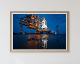 NASA Space Shuttle Atlantis Prelaunch,  Art Print, Rocket launch Premium Poster Moon scifi wall decor