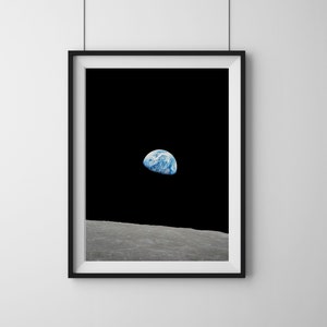 Earthrise during Apollo 8, Remastered NASA Art Print, Premium Vintage Poster, Scifi wall decor