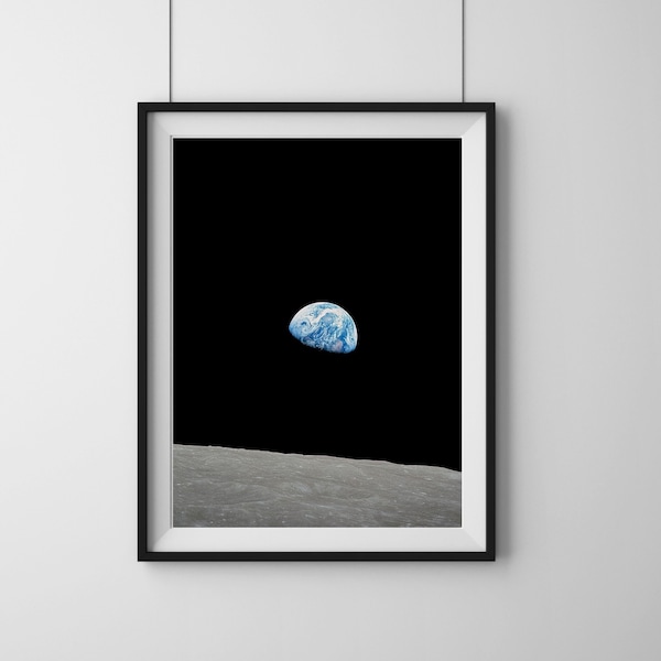 Earthrise pendant Apollo 8, impression d’art remasterisée de la NASA, affiche vintage premium, décor mural en science-fiction