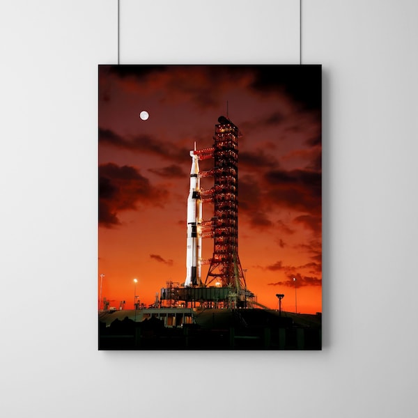 Vue matinale Apollo 4, Saturn V, 1967, Apollo Moon Mission, NASA Art Print, affiche premium, décor mural de science-fiction