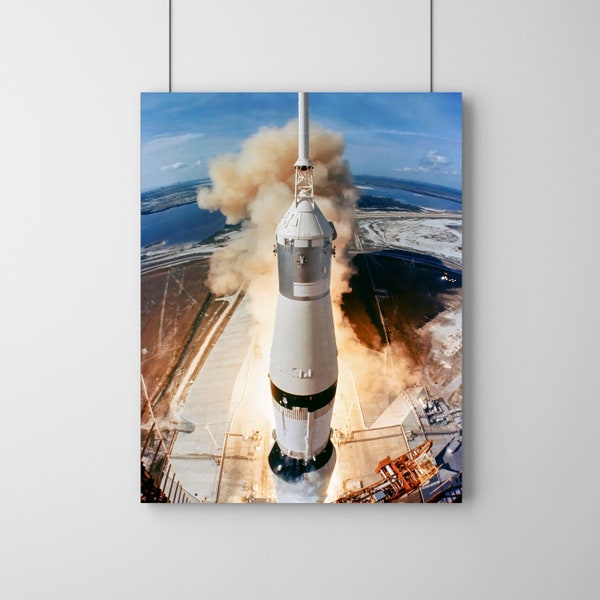 Apollo 11 Liftoff, alunissage de la NASA, lancement de la fusée Saturn V, 1969, affiche imprimée, décor d’art de science-fiction lunaire