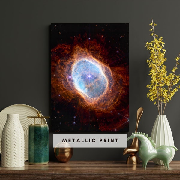 Southern Ring Nebula, Metallic Art Print, JWST, James Webb Space Telescope, NASA Scifi wall decor