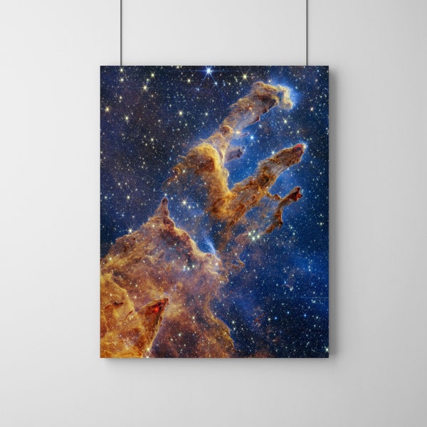 Pillars of Creation, James Webb Space Telescope, NASA JWST NIRCam office decor, Astronomy Art Print, Premium scifi wall poster