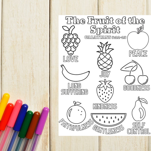 The Fruit of The Spirit Coloring Pages, Sunday School Activity, Galatians 5:22-23 Coloring Page, Christian Coloring Activity, Bible Activity