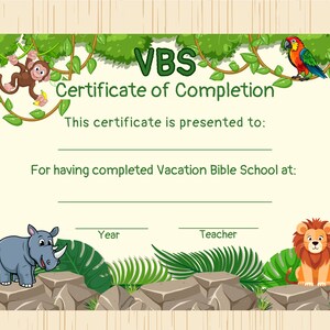 Jungle VBS Certificate, VBS Certificate of Completion, Animal VBS ...