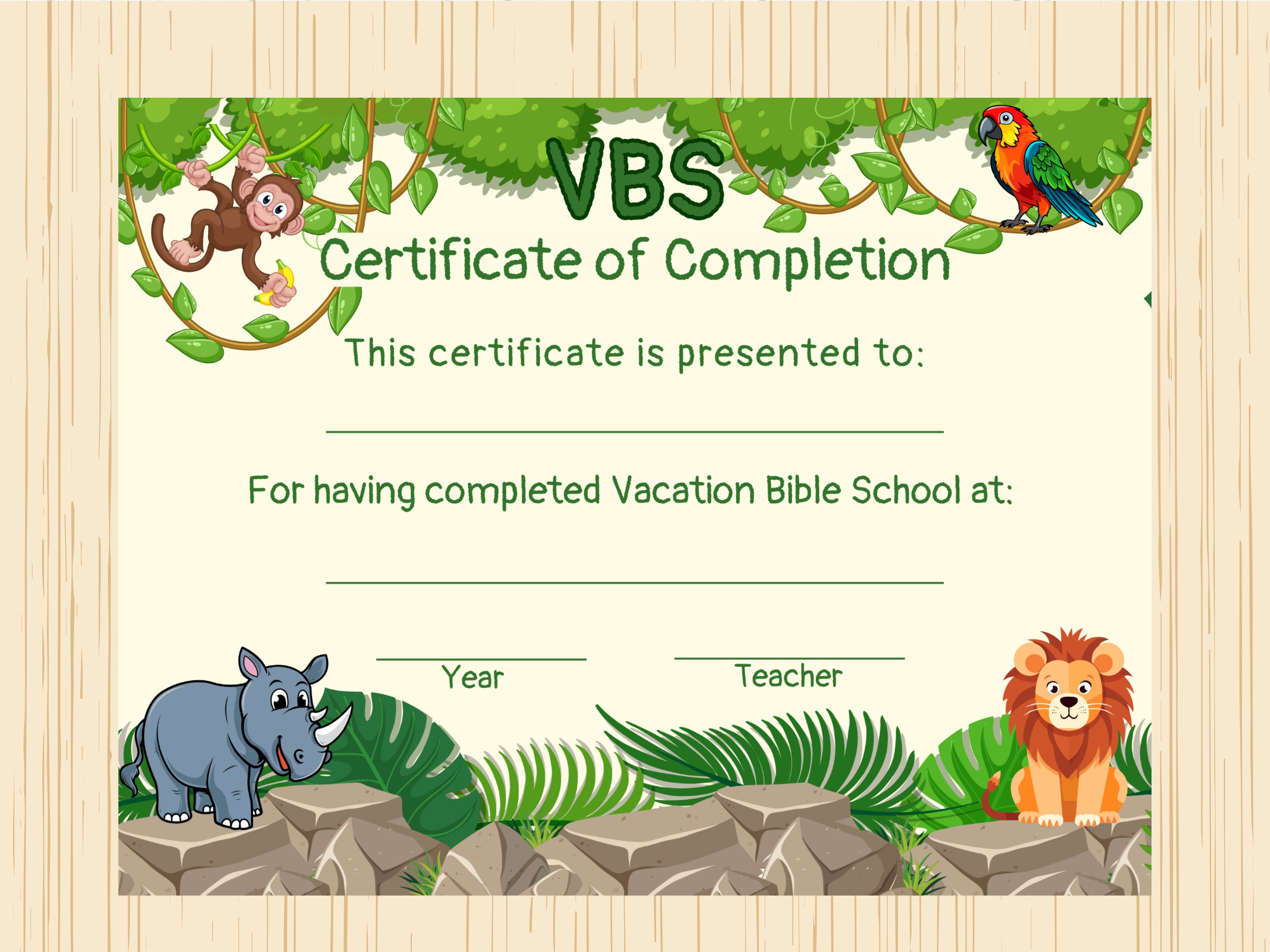 Jungle VBS Certificate VBS Certificate of Completion Animal VBS Jungle VBS Certificate VBS Certificate of Completion Animal VBS