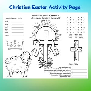 Actividades cristianas de Pascua, actividades de Pascua para la escuela dominical, manteles individuales de Pascua imprimibles, páginas de actividades de Pascua para la iglesia, actividades de Pascua en PDF