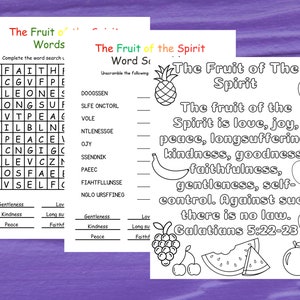 Fruit of the Spirit Activity, Sunday School Craft, Sunday School Activities, Church Activity sheet, Christian Activity Page, Church activity