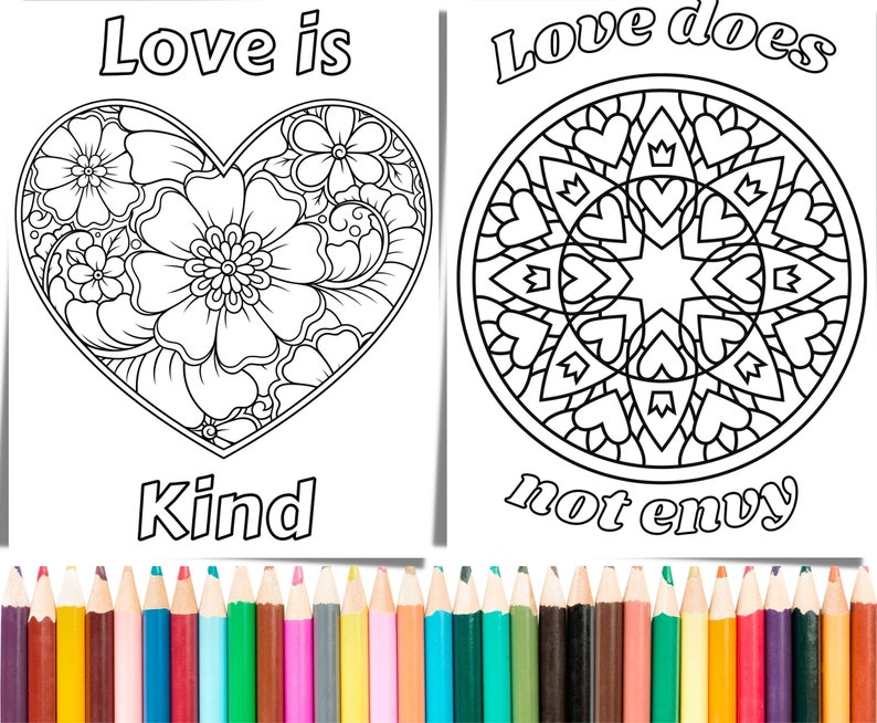 Love Bible Verses Printable Coloring Pages, 1 Corinthians 13:4-7 Heart ...