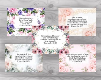 Tarjetas con versículos bíblicos florales: Escrituras para mamá (Descarga digital)