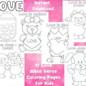 1 Corinzi 13 4, Pagine da colorare con versi della Bibbia sull'amore per bambini, Fogli da colorare cristiani per bambini, Semplici pagine da colorare, Amore stampabile