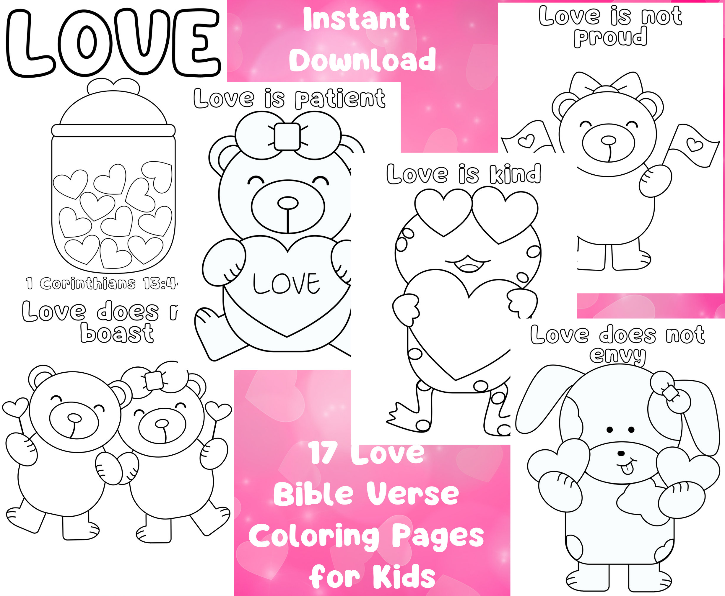 1 Corinthians 13:4 Love Bible Verse Coloring Pages for Kids