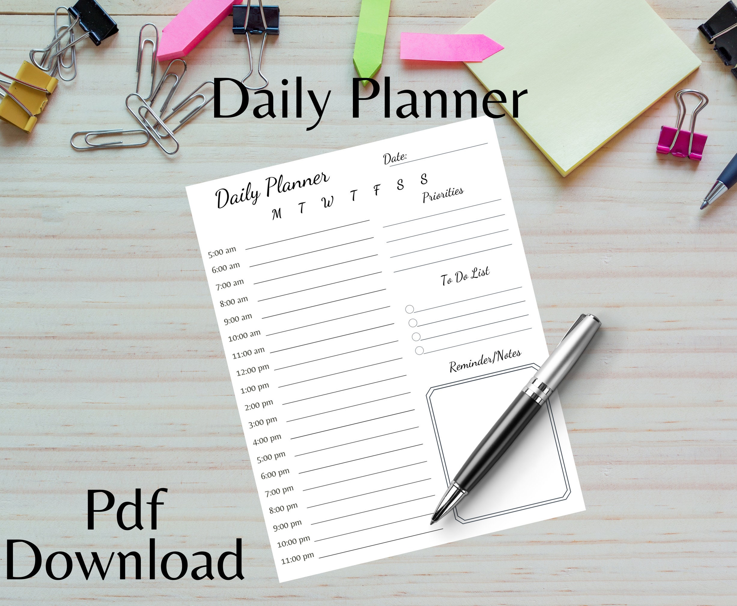 One Day Printable Planner, Daily Planner Instant Download, Daily Schedule, Daily to Do List ...