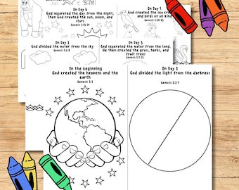 Days of Creation Coloring Page, Days of Creation Craft, Sunday School Activity Page, Christian Coloring Pages, Gods Creation Craft