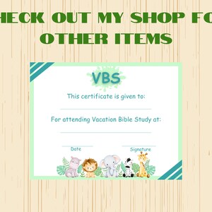 Jungle VBS Certificate, VBS Certificate of Completion, Animal VBS ...