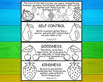 Fruit of the Spirit Coloring Bookmarks, Bible Verse Printables (Digital Download) Scripture Activity, Coloring Activities for kids