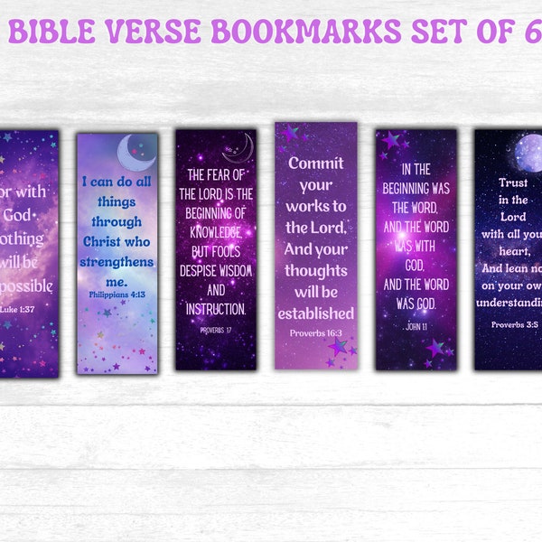 Galaxy Bookmarks, Bible Verse Bookmarks, Digital Bookmark, Christian Bookmark, Scripture Cards, Christian Gift Tag, Purple Bookmark, Church