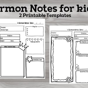Sunday School Notes For Kids, Digital Sermon Notes Template, Church Notes, Worship Notes, Sunday School Notes, Sermon Notes Printable