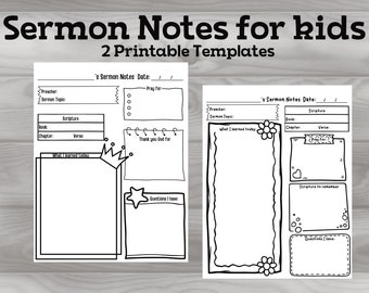 Kids Sermon Notes Template, Sunday School Printable (Digital Download)