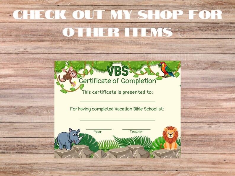 Vacation Bible School Certificate, Jungle Vbs Certificate, Animal Vbs ...
