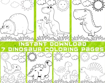 Dinosaur Coloring Pages for Kids, Birthday Party Activity (Digital Download)