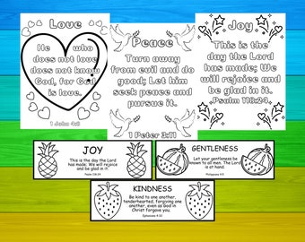 Fruit of the Spirit Coloring Pages, Bible Verse Bookmarks (Digital Download)