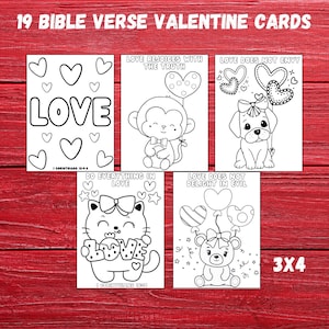 Bible Verse Valentines for Kids, Kids Valentines Cards, Christian Valentines, Valentine Card to Color, Sunday School Valentines