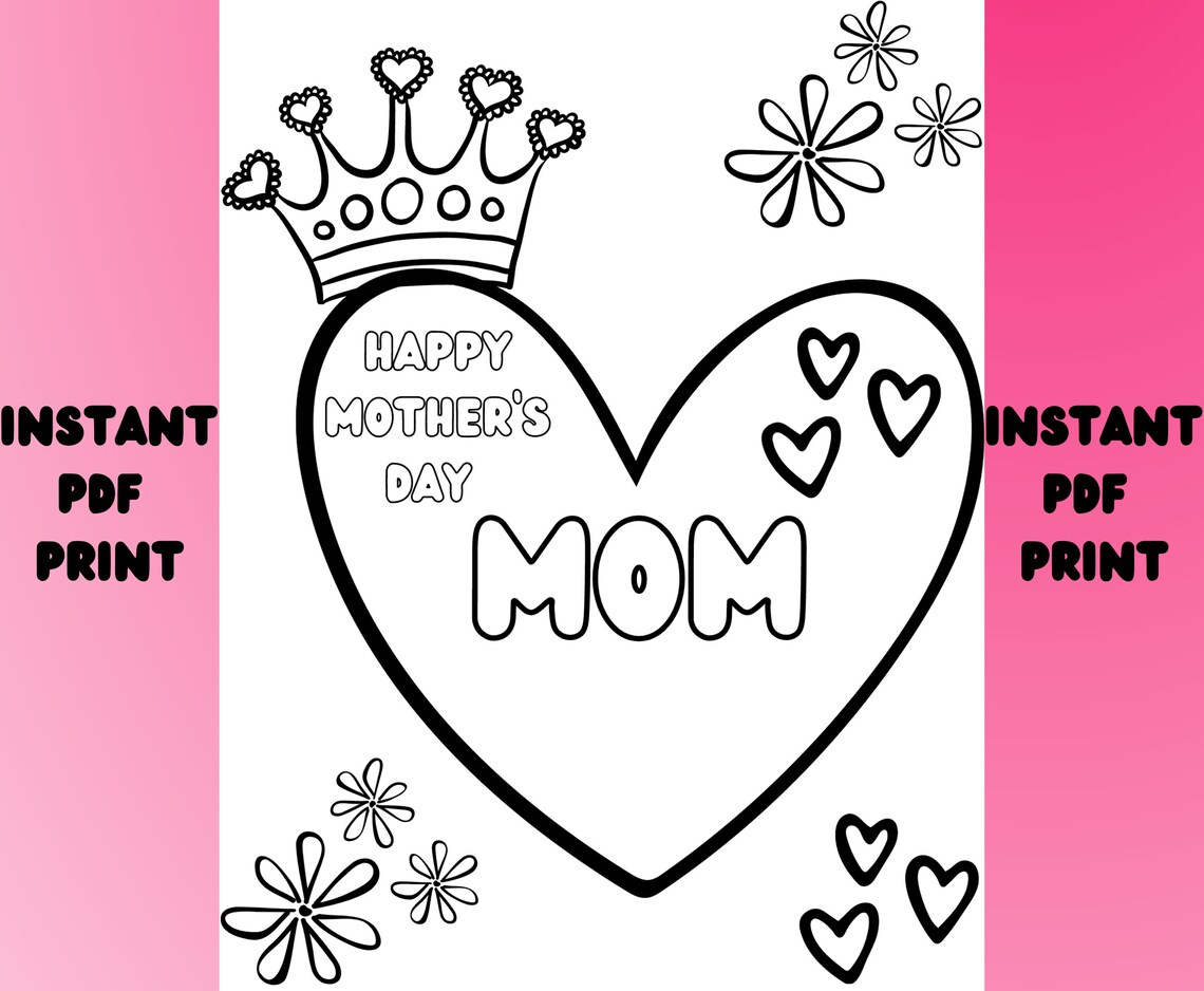 Happy Mother's Day Coloring Pages, Kids Mother's Day Card Digital ...