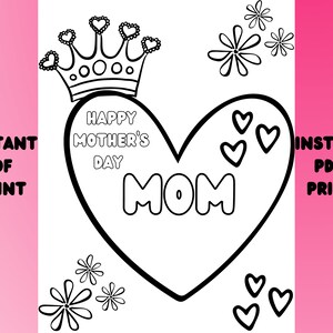 Pagine da colorare per la festa della mamma, biglietti d&#39;auguri per la festa della mamma per bambini da scaricare digitalmente, fogli da colorare per la festa della mamma,