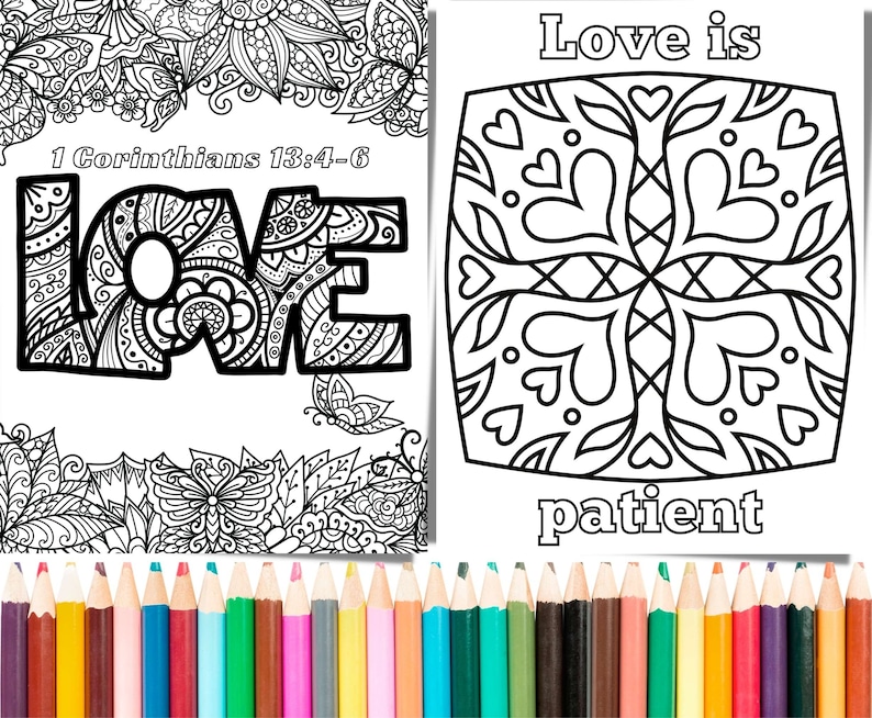 Love Bible Verses Printable Coloring Pages, 1 Corinthians 13:4-7 Heart ...