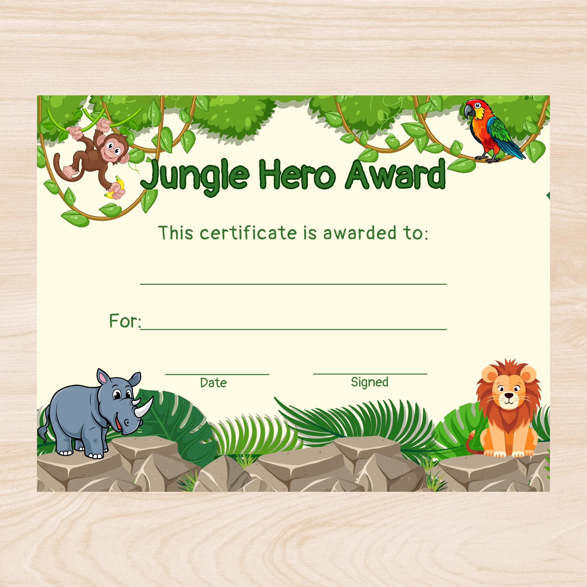 Jungle VBS Certificate, VBS Certificate of Completion, Animal VBS Certificate, Printable Vbs Certificate, Vacation Bible School Certificate
