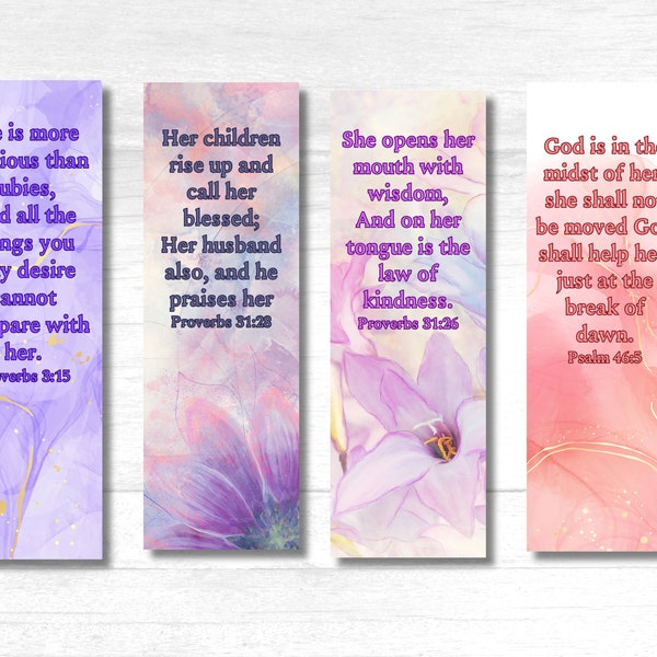 8 Godly Woman Bookmarks, Christian Faith Bookmarks, Christian Mothers Day, Bookmarks for Women flowers, Proverbs 31, Printable bookmarks