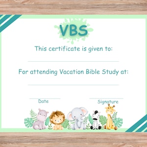 Vacation Bible School Certificate, Jungle Vbs Certificate, Animal Vbs ...