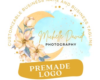 Floral Moon Premade Logo, Boutique Business Branding (Digital File)