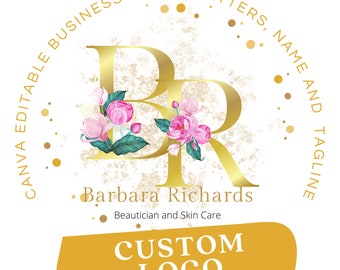Custom Beauty Logo Design, Editable Canva Template