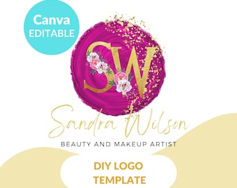 Custom Beauty Logo Design, Editable Canva Template