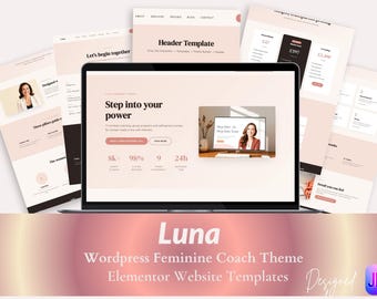 Life Coach Website Template | Feminine WordPress Elementor Theme (Luna) | Mindset Coach Website | Business Coach Website | Coaching Template