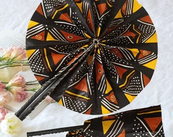 Handcrafted African Folding Fan - Vibrant Wax Print Fabric - Traditional Ethnic Art - Unique Gift Idea - Wedding Accessory