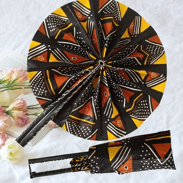 Handcrafted African Folding Fan - Vibrant Wax Print Fabric - Traditional Ethnic Art - Unique Gift Idea - Wedding Accessory