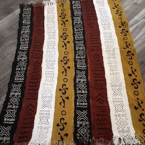 African Mudcloth Throw Blankets - Handmade Malian Bogolan Fabric - Mud Cloth Throws & Wall Art - Tassel Throw Blanket, Unique Décor / Warmth
