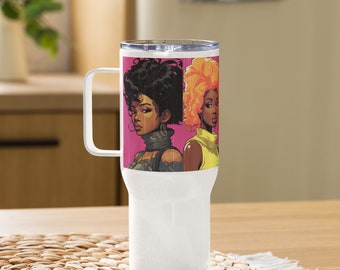 Afro Mugs, Black Girl Magic, Black Woman Travel Mugs with Handle -African American Affirmations Self Love Mugs, Black History Inspired, Gift