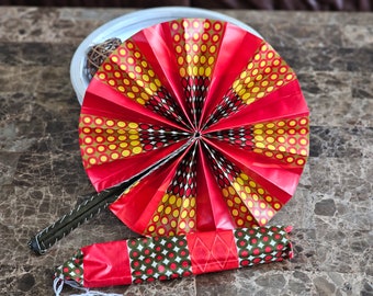 Handcrafted African Folding Fan - Vibrant Wax Print Fabric - Traditional Ethnic Art - Unique Gift Idea - Wedding Accessory - MaliWeave