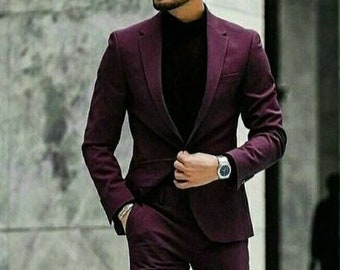 Men burgundy Suit- 2 Piece Suit  - Men Wedding Suit- Men Suit For Parties- Men Prom Suit