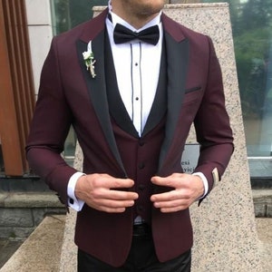 Burgundy Tuxedo Suit for Groom Wedding Wear Suit for Men - Etsy