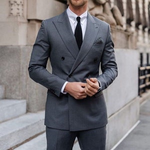 DOUBLE BREASTED SUIT - Men Gray Suit - Gray Double Breasted Suit - Classy Double Breasted Suit - Men Suit - Men's Clothing - Suit For Men
